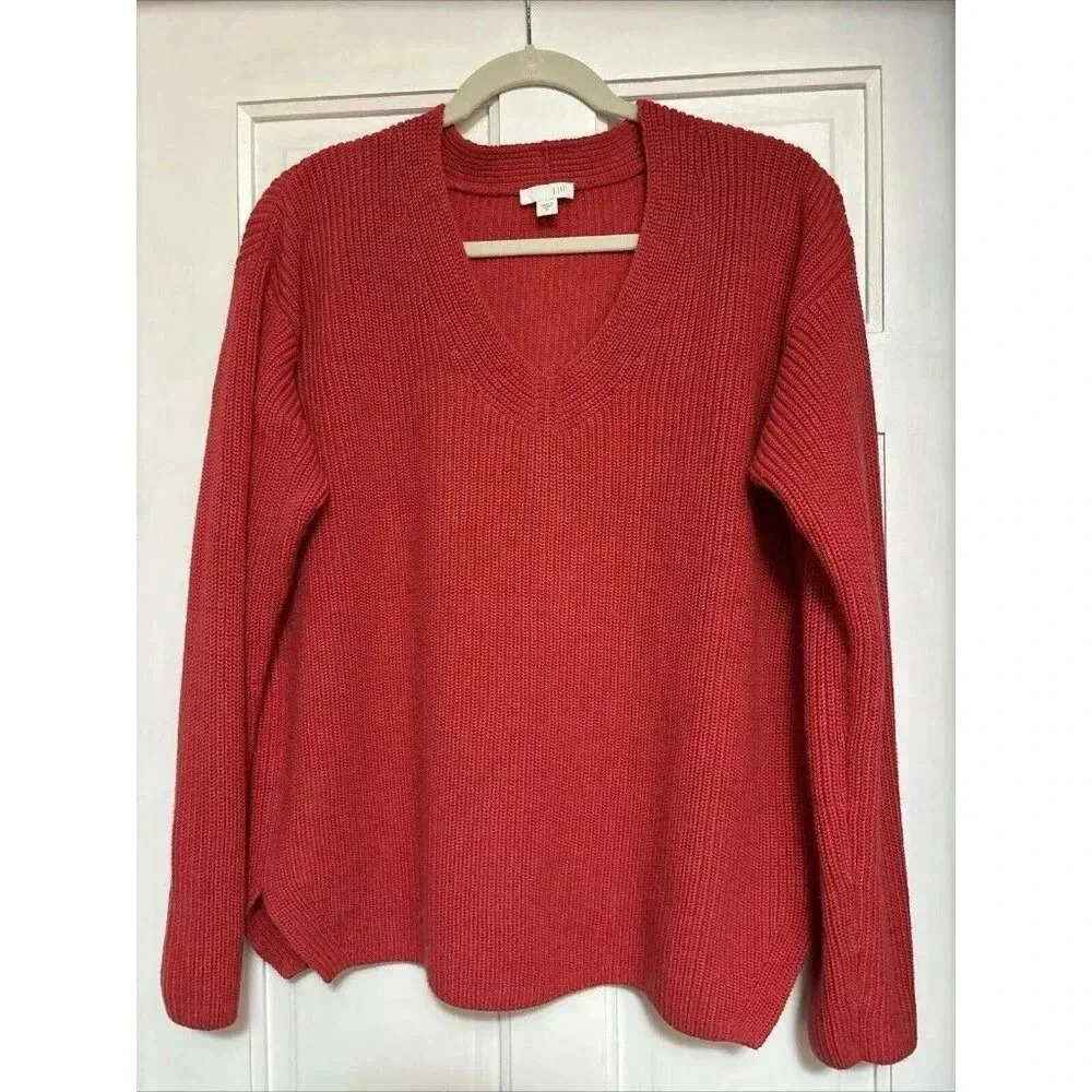 J. Jill Sz M Dark Berry Pink V-Neck Sweater Heavyweight Pullover